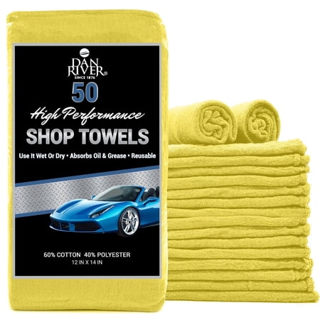 Dan River Multipurpose Absorbent Durable Lint-Free Reusable Cleaning Rags, Yellow, 12x14 In, Pack of 50