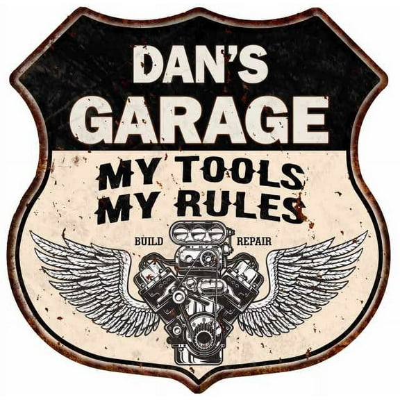 DAN'S Garage My Tools My Rules V8 Wings 12x12 Metal Sign 211110026182