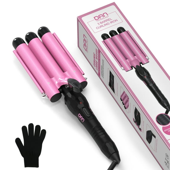 DAN Technology 3 Barrel Curling Iron Wand,1 inch Ceramic Hair Waver Dual Voltage Hair Curling Iron,Pink