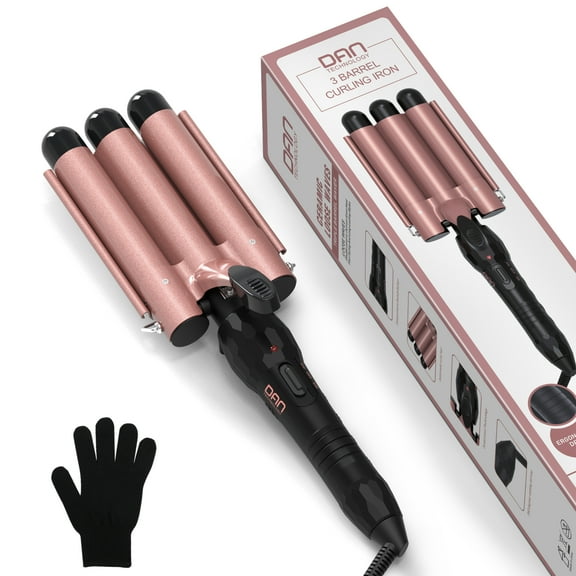 DAN Technology 3 Barrel Hair Curling Iron,Dual Voltage 1 inch Ceramic Hair Waver Hair Crimper Fast Heat,Rose gold