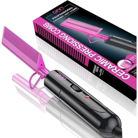 DAN Technology Mini Hot Comb Straightener Pink,Home Travel Pressing Comb Electric 450℉ for Black Hair Wigs Beard Dual Voltage with Keratin & Argan Oil