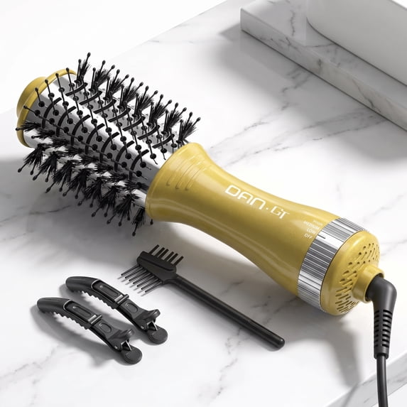 DAN Nano Titanium Hair Dryer Brush Dual Voltage Travel Blow Dryer Brush,Mini Oval Hot Air Brush,2 inch One Step Hair Volumizer Straightener