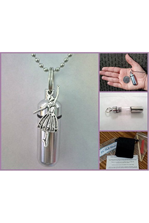 DANCER CREMATION URN Necklace with Engraved Musical Notes - Includes Velvet Pouch, Ball-Chain, Fill-Kit, Instructions