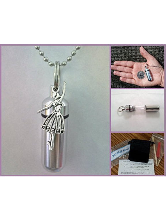 DANCER CREMATION URN Necklace with Engraved Musical Notes - Includes Velvet Pouch, Ball-Chain, Fill-Kit, Instructions