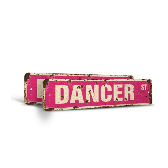 DANCER Vintage Style Rustic Street Sign – (2 Pack) Dancing Dance Studio Ballet Tap Retro Decorative Wall Sign for Home, Bar, Garage, or Outdoor Use | 4" X 18" Plastic Road Sign