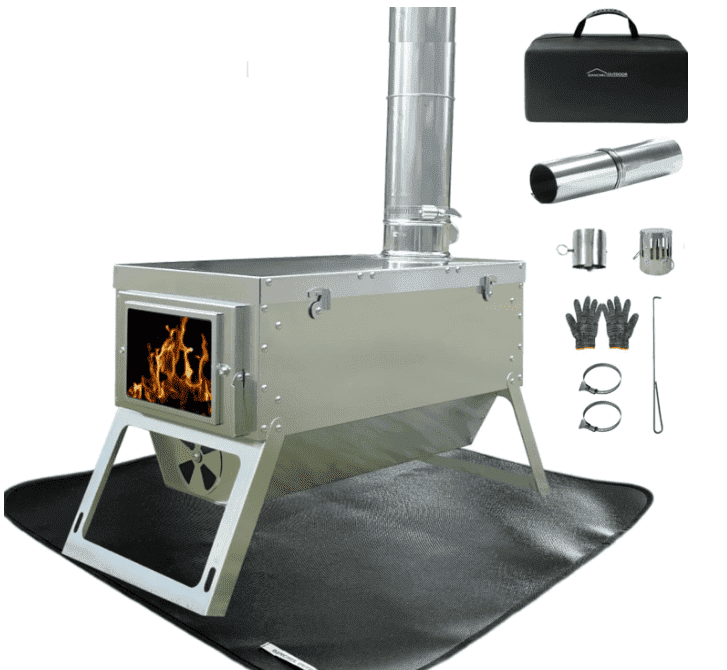DANCHEL OUTDOOR S7C Camping Tent Stove Stove, 304 Stainless Steel Folding Wood Stove for Tent Heating, Portable Folding Camping Stove