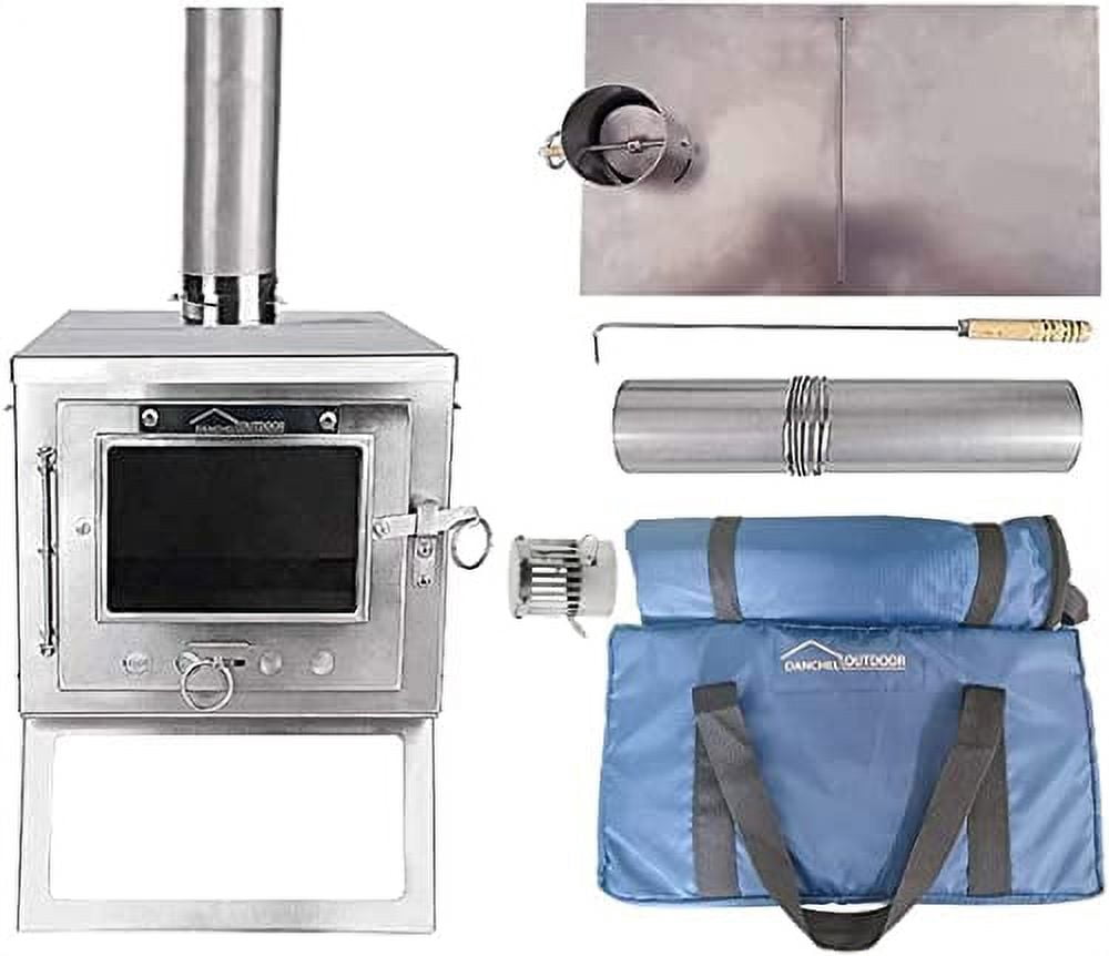 DANCHEL OUTDOOR Tiny Stainless Steel Folding Wood Stove,Portable Wood Stove  with Glass, Backpacking Tent Stove with 7.2ft Pipes for Winter Camping -  Walmart.com