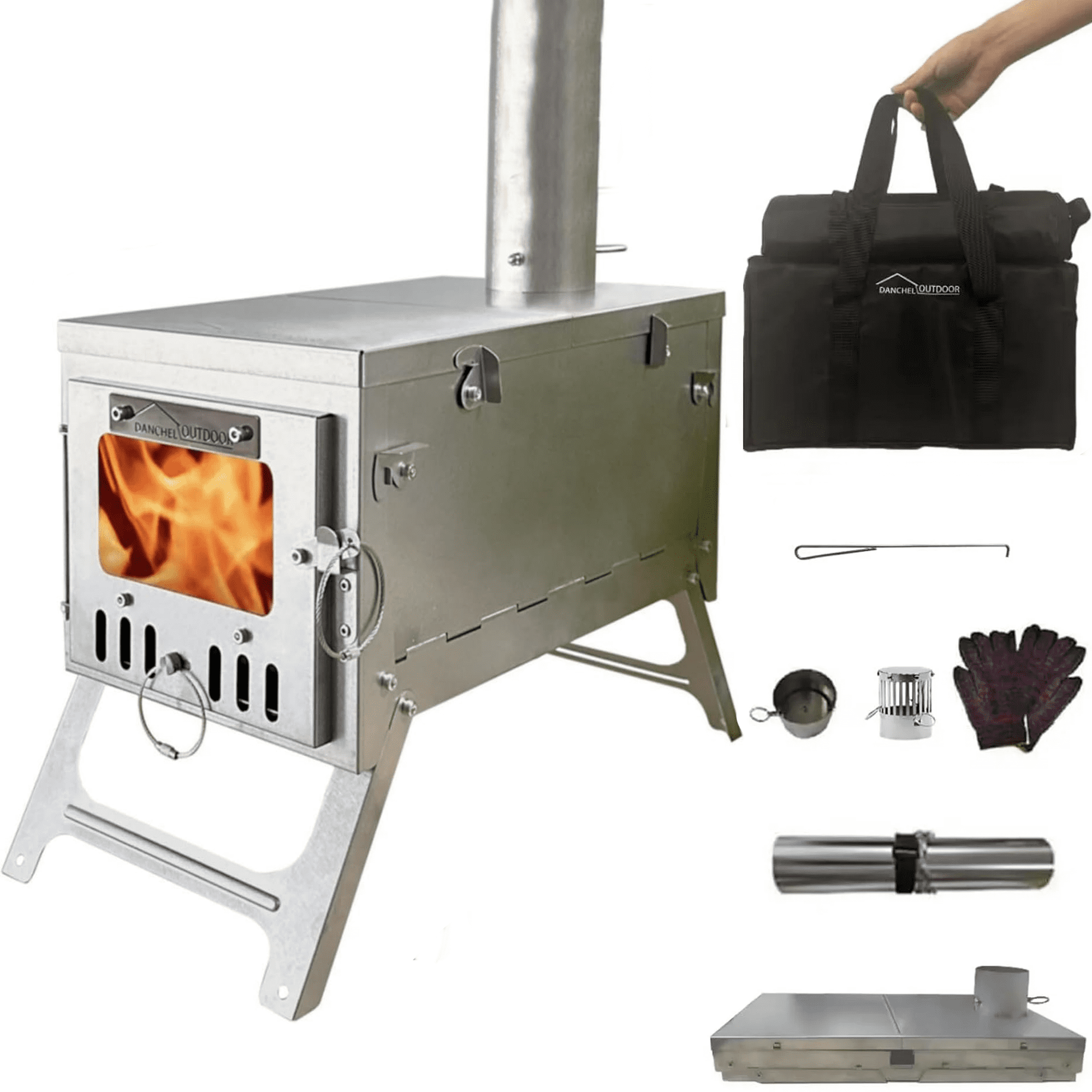 DANCHEL S6 Portable Folding Wood Stove Stainless Steel Hot Tent Stoves for Outdoor Camping Cooking