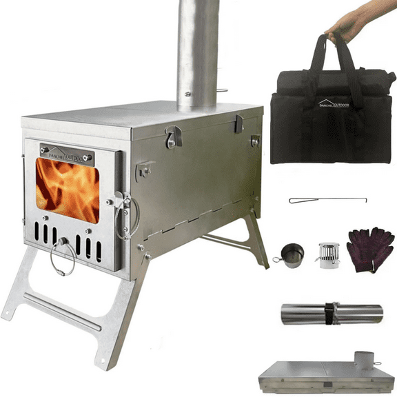 DANCHEL S6 Portable Folding Wood Stove Stainless Steel Hot Tent Stoves for Outdoor Camping Cooking