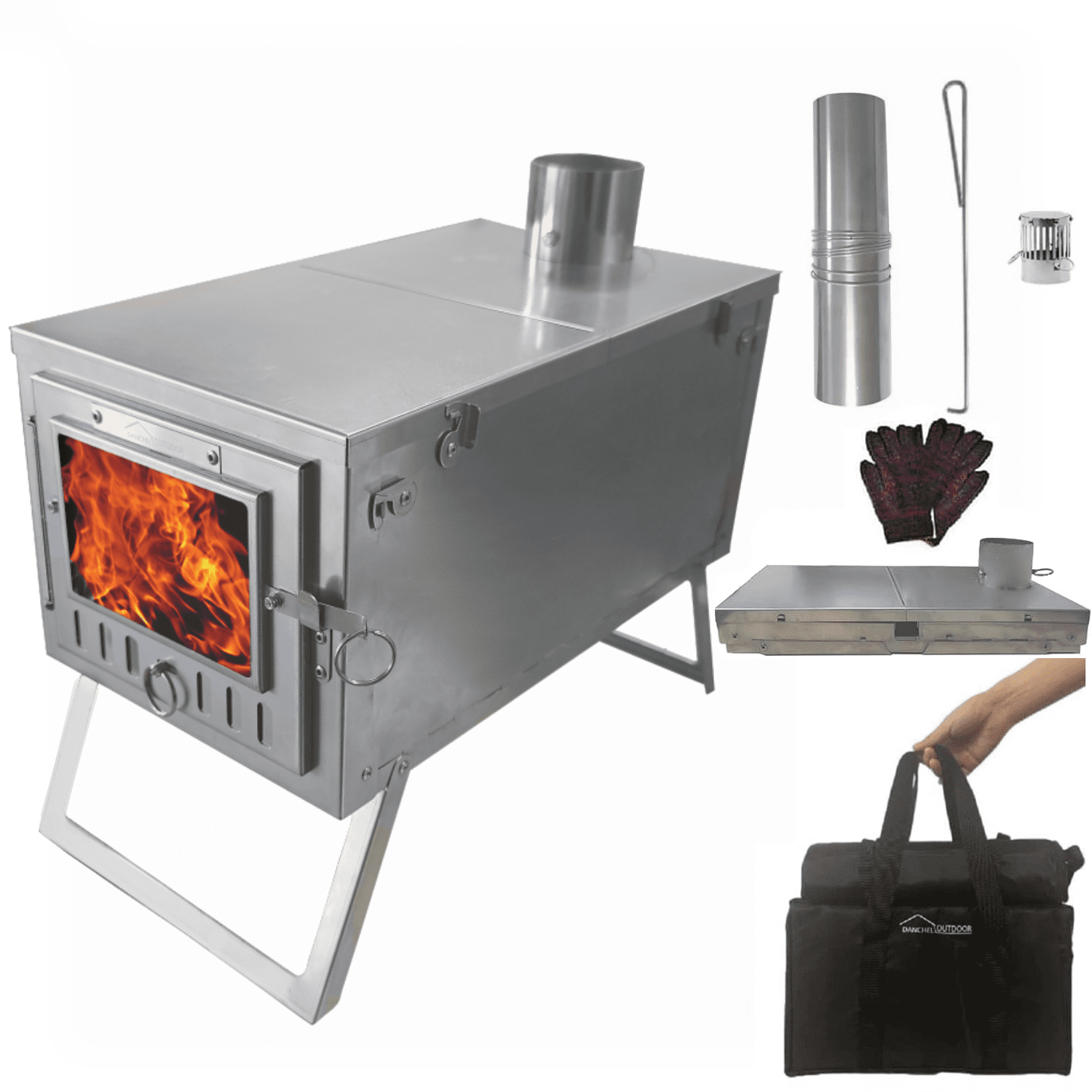 DANCHEL S6 Stainless Steel Portable Tent Stove Folding Wood Stoves with  7.2ft Pipe for Outdoor Camping Cooking Warming - Walmart.com