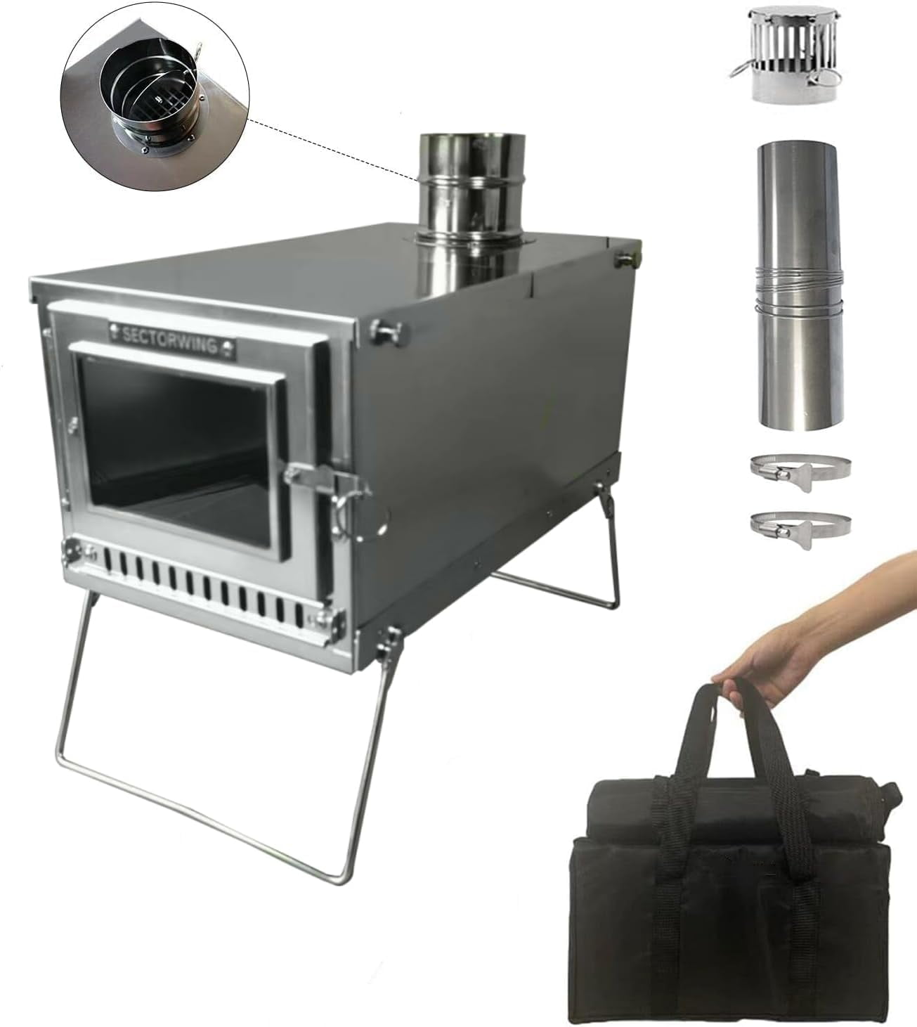 DANCHEL TS01 hot tent stove, 304 stainless steel wood stove with