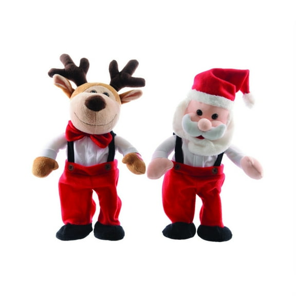 Decoris Red/White Dancing Santa & Reindeer Animated Decor 12.6 in.