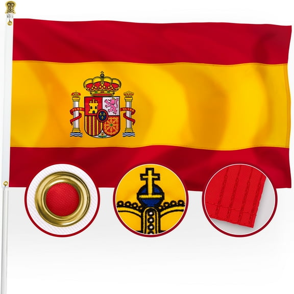 DANF Embroidered Spain Spanish Flag 3x5 Outdoor, Double Sided Heavy Duty 210D Nylon Spanish National Country Flags