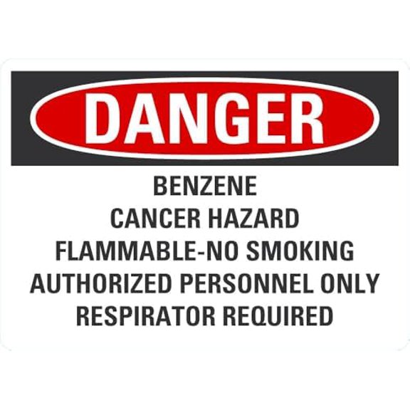 DANGER Benzene, Cancer Hazard, Flammable, No Smoking Sign - 8"x12" Metal Sign - Tin Warning Plaque for Indoor & Outdoor Use