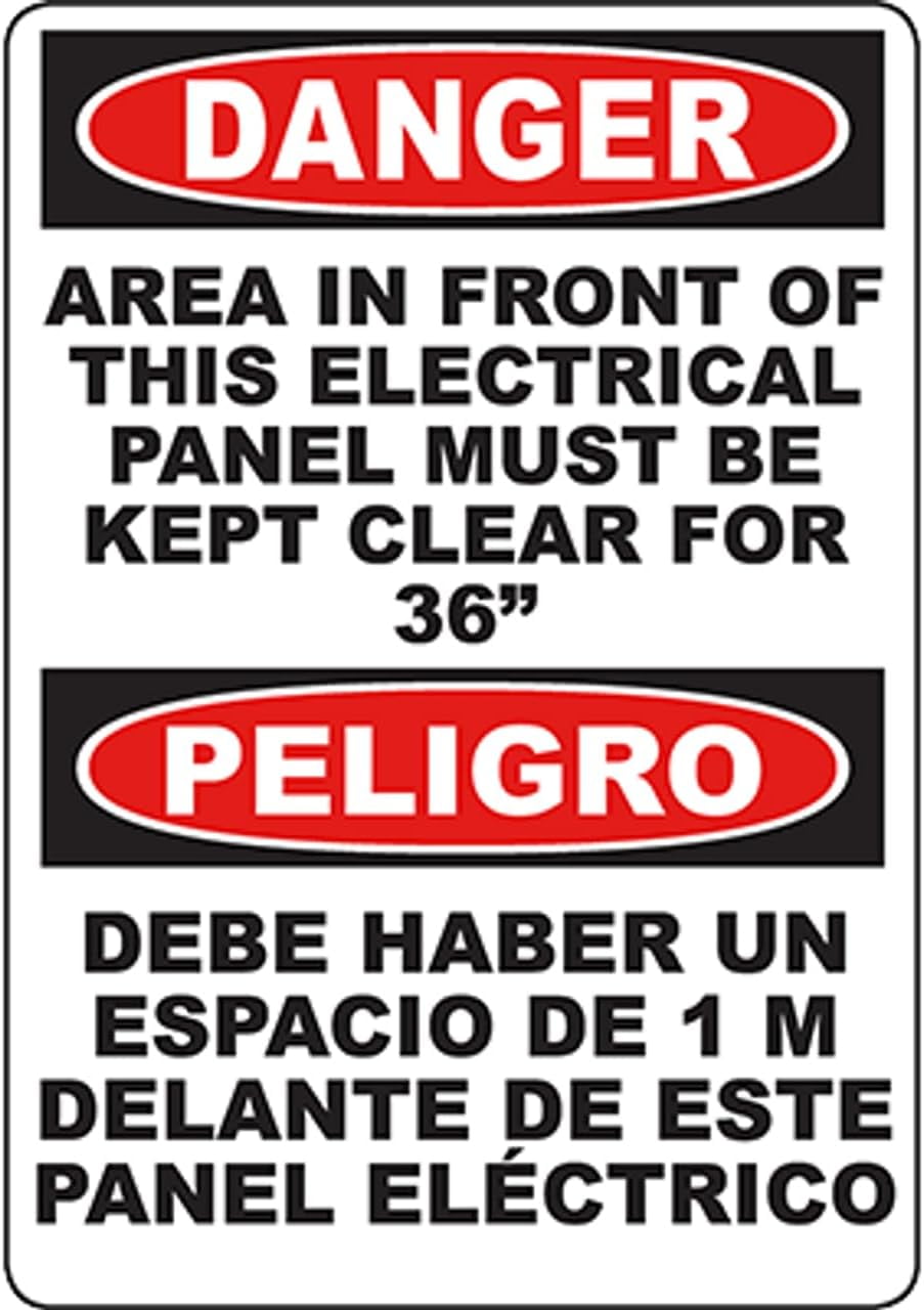 DANGER Electrical Panel Must Be Kept Clear 36-Inches Bilingual Sign ...