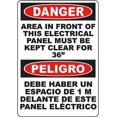 DANGER Electrical Panel Must Be Kept Clear 36Inches Bilingual Sign