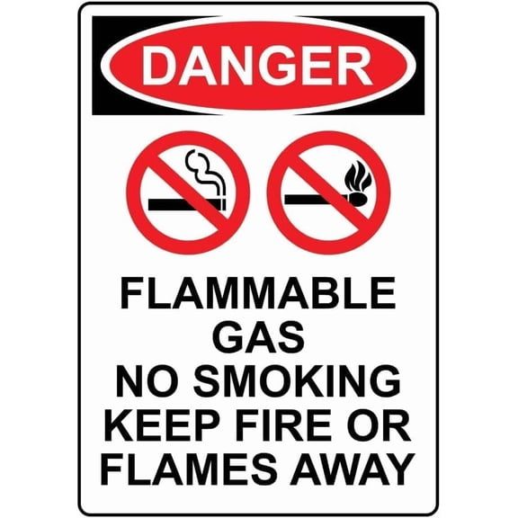 DANGER Flammable Gas No Smoking With Symbol Metal Tin Sign 8x12 Inch Caution Plaque Signage Marker for Industrial Facility Factory Warehouse Gas Station Plant Business Outdoor Indoor Wall Decor