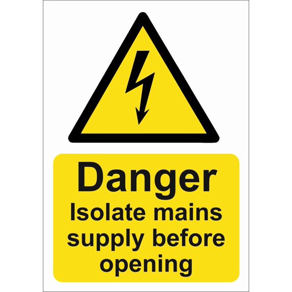 Danger isolate mains before working on this equipment - landscape sign