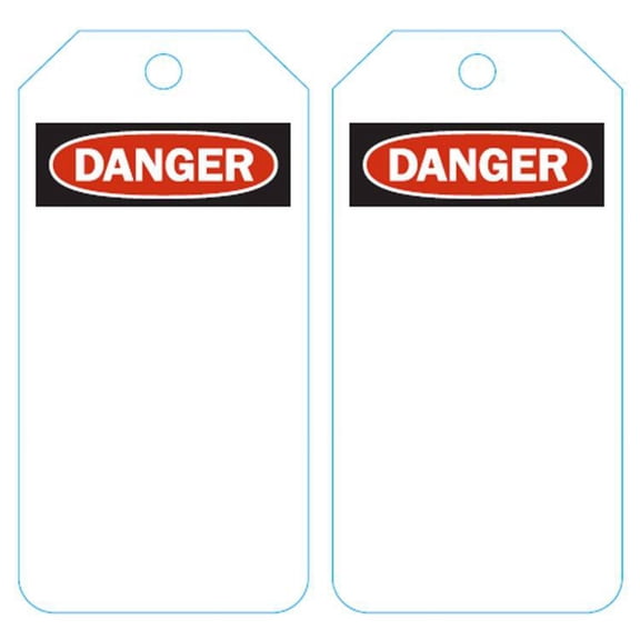 DANGER Tags, 6-1/4" x 3", White Vinyl, Dispenser Roll - Box of 250