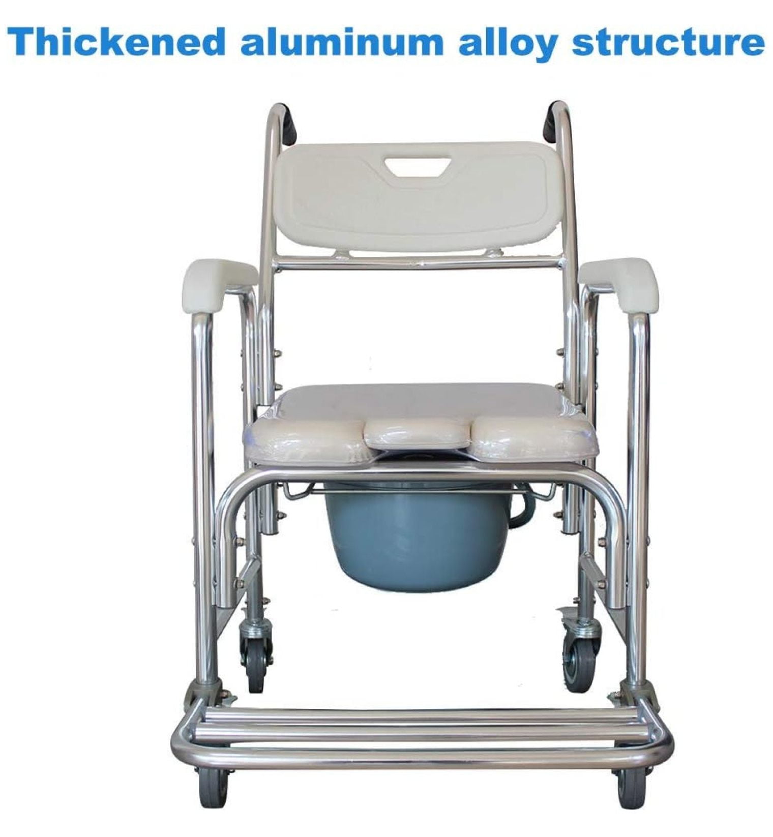DANGRUUT Multifunction Shower Chair, Rolling Bedside Commode Chair, 300lbs Thicken Aluminum Bath Chair with Arms, Back, Pedal, Wheels and Padded Seat for Elderly, Seniors, Disabled, Pregnant