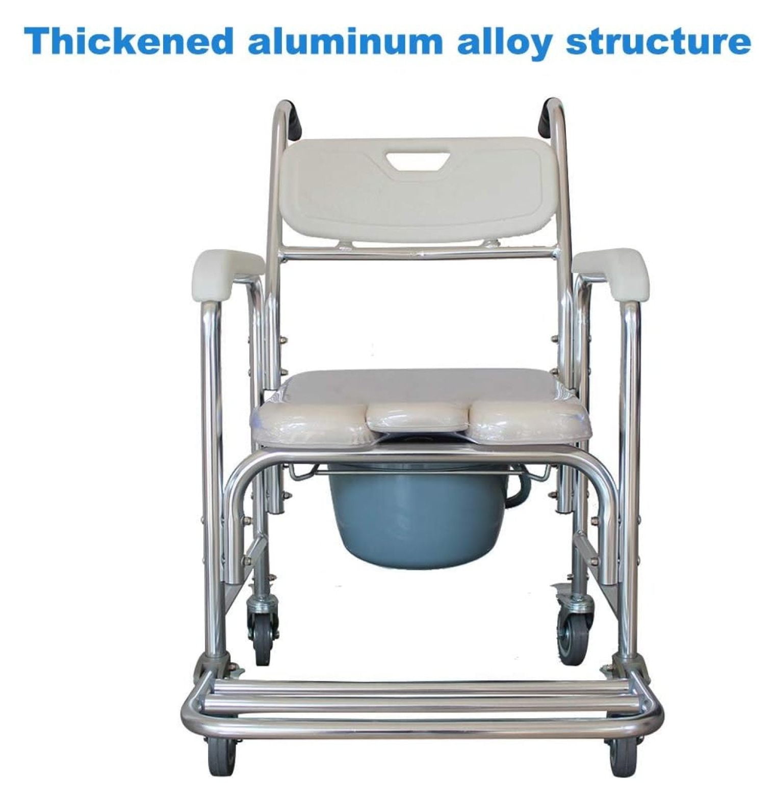 DANGRUUT Multifunction Shower Chair, Rolling Bedside Commode Chair, 300lbs Thicken Aluminum Bath Chair with Arms, Back, Pedal, Wheels and Padded Seat for Elderly, Seniors, Disabled, Pregnant
