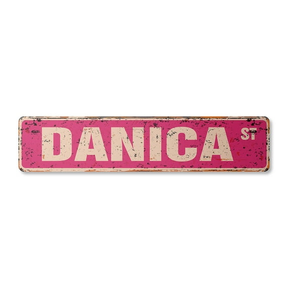 DANICA Vintage Aluminum Street Sign Childrens Name Room Metal Sign rustic metal tin | Indoor/Outdoor | 30" Wide
