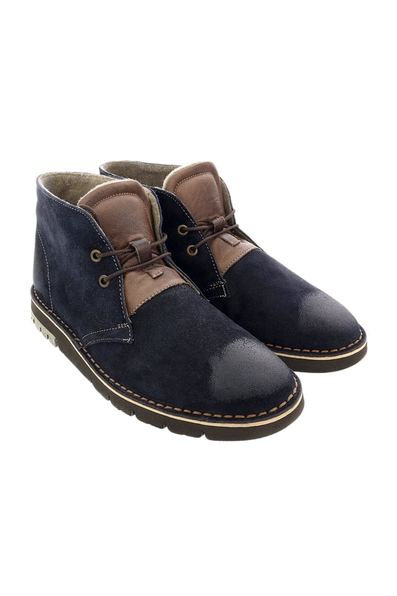Blue Leather Suede Ankle Boots-7 for Mens