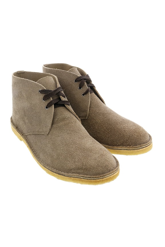 Taupe Suede Leather Derby Shoes-11 for Mens