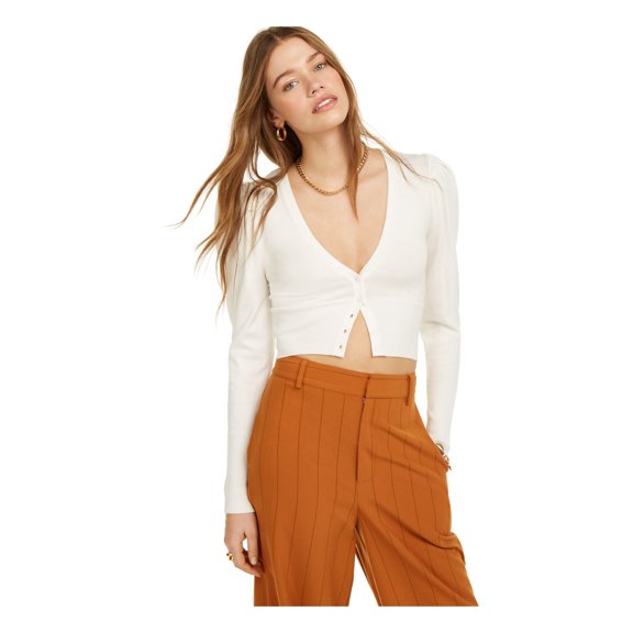 DANIELLE BERNSTEIN Womens Beige Ribbed Short Length Long Sleeve With Buttons Sweater XL