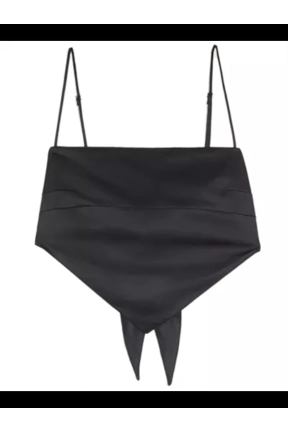 Womens Black Tie Spaghetti Strap Square Neck Party Handkerchief Top S