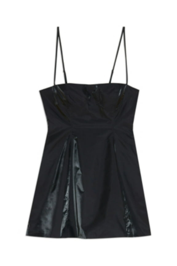 Womens Black Zippered Shiny Floral Spaghetti Strap Square Neck Micro Mini Fit + Flare Dress 6