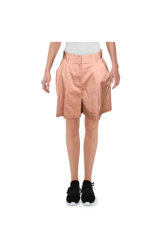 Womens Coral Pleated Pocketed Poplin Cropped Shorts 12