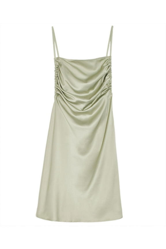 Womens Green Gathered Zippered Spaghetti Strap Square Neck Above The Knee Shift Dress 12