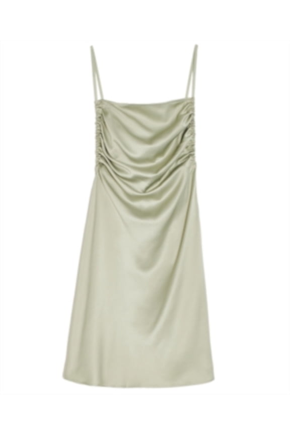 Womens Green Gathered Zippered Spaghetti Strap Square Neck Above The Knee Shift Dress 6
