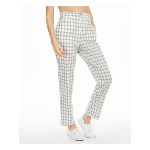 DANIELLE BERNSTEIN Womens Ivory Plaid Straight leg Pants 0