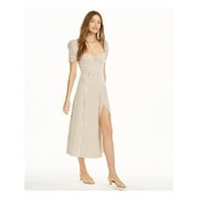 DANIELLE BERNSTEIN Womens Ivory Slitted Striped Short Sleeve Queen Anne Neckline Tea-Length Shift Dress 00