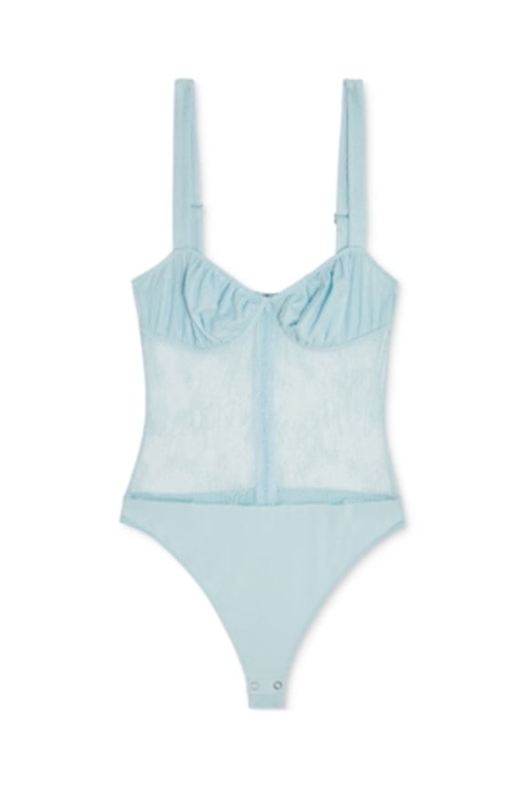 Womens Light Blue Sheer Lace Intimates Bodysuit 4