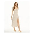 thumbnail image 1 of DANIELLE BERNSTEIN Womens White Slitted Zippered Striped Short Sleeve Queen Anne Neckline Tea-Length Shift Dress 6, 1 of 4