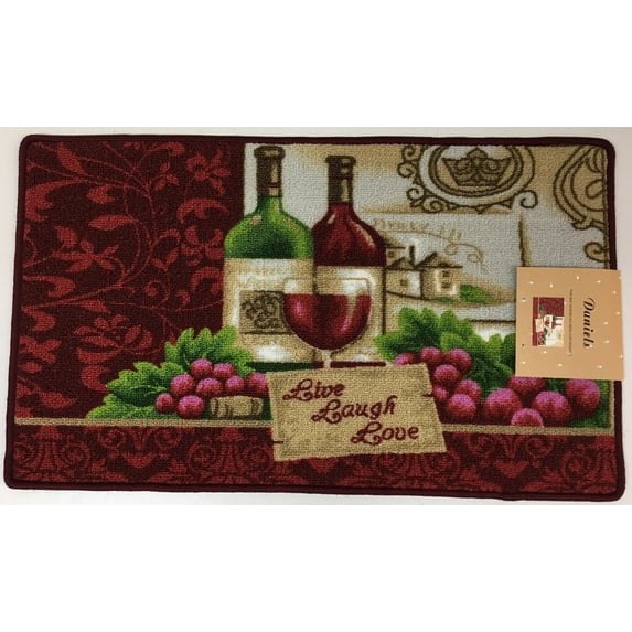 DANIELS WINE AND CHAMPAGNE, LIVE, LAUGH, LOVE KITCHEN RUG WITH NON SKID BACK