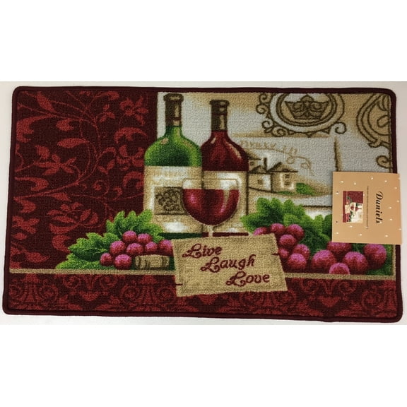 DANIELS WINE AND CHAMPAGNE, LIVE, LAUGH, LOVE KITCHEN RUG WITH NON SKID BACK