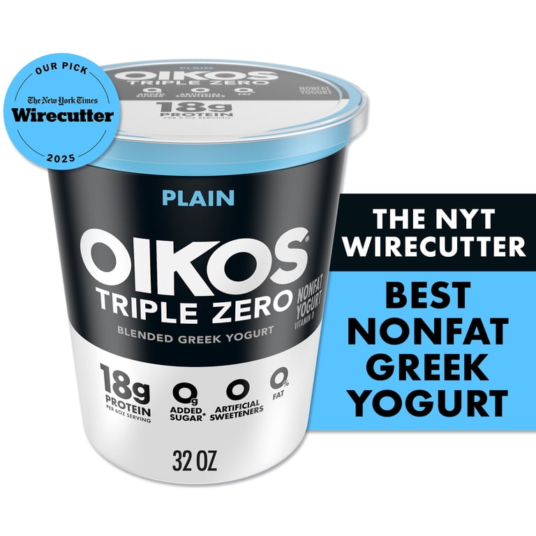 Oikos Triple Zero 18g Protein Plain Greek Yogurt, 100 Calories, 0g