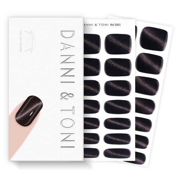 DANNI & TONI Semi Cured Gel Nail Strips Black Magnetic Cat Eye Gel Nail Stickers 28 Stickers | Nebula Shift