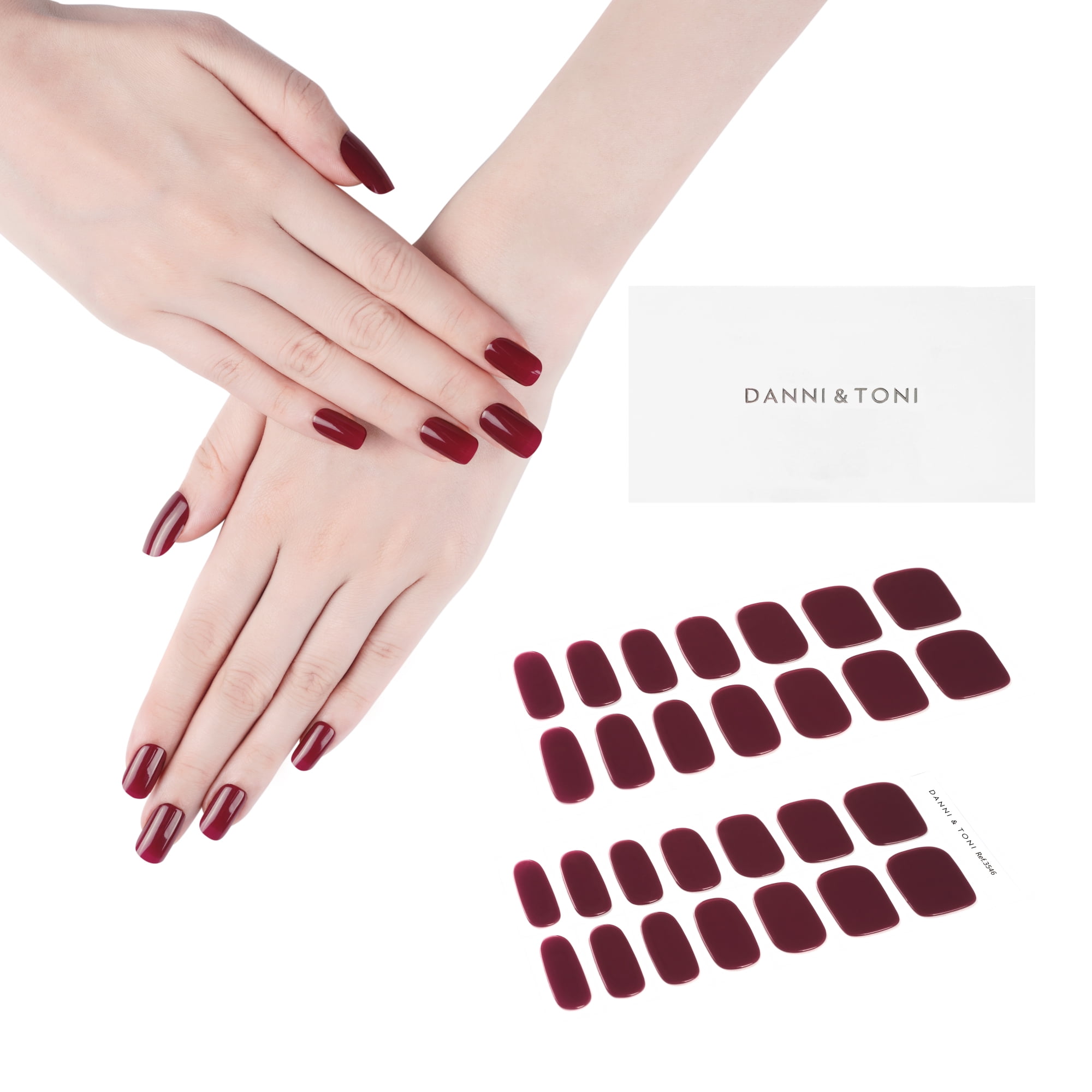 DANNI & TONI Semi Cured Gel Nail Strips (Claret) Deep Red Gel Nail ...