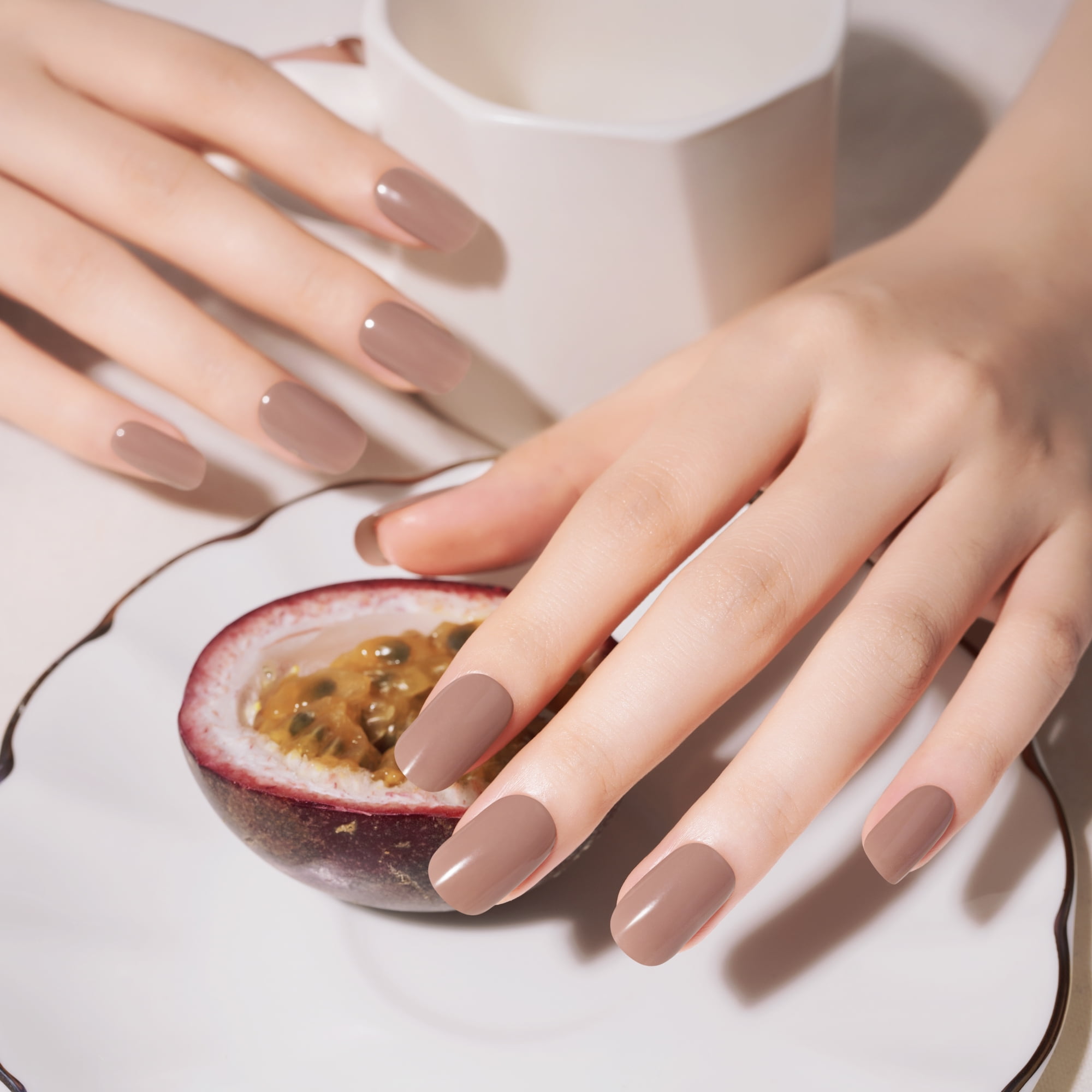 DANNI & TONI Semi Cured Gel Nail Strips Coffee Color (Cocoa Glow) Chocolate Glazed Gel Nail Stickers Glossy Nail Wraps 28 Stickers