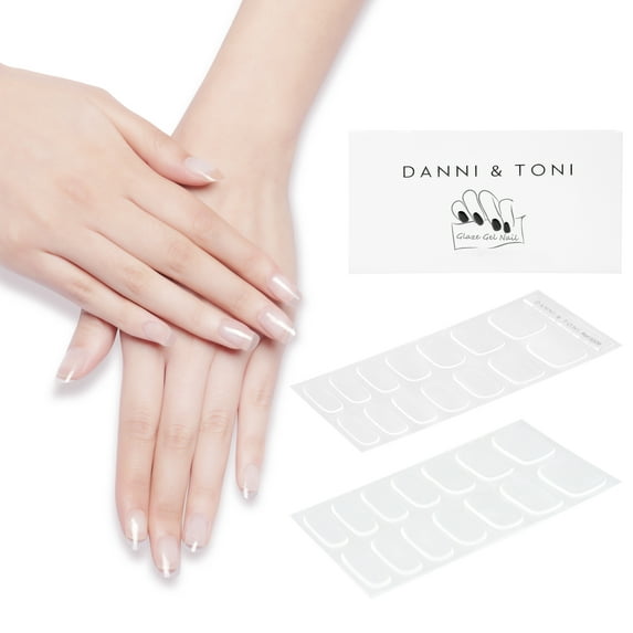 DANNI & TONI Semi Cured Gel Nail Strips Crystal Clear Transparent Gel Nail Stickers Sheer Gel Polish Strips(28 Stickers) Ultra-Glossy, Long-Lasting, Waterproof