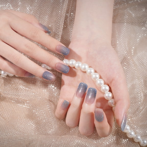 DANNI & TONI Semi Cured Gel Nail Strips Blue Glitters (Underwater World) Gradient Gel Nail Stickers 28 Stickers