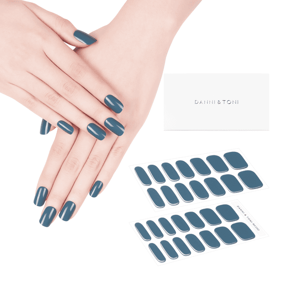 DANNI & TONI Semi Cured Gel Nail Strips (Indigo) Blue Gel Nail Stickers Glossy Nail Polish Wraps 28 Stickers