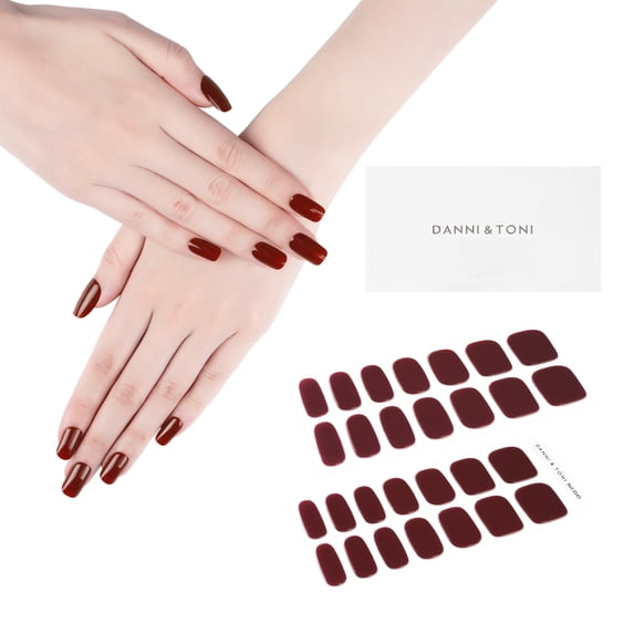 DANNI & TONI Semi Cured Gel Nail Strips (Maroon) Red Gel Nail Stickers Solid Color Nail Wraps 28 Stickers