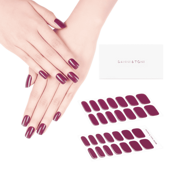 DANNI & TONI Semi Cured Gel Nail Strips Mauve (Rosy Embrace) Deep Purple-Red Gel Nail Stickers Glossy Nail Polish Wraps 28 Stickers