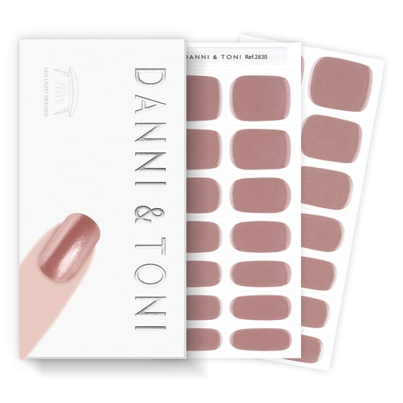 DANNI & TONI Semi Cured Gel Nail Strips Nude Pink Mirror Gel Nail Wraps 28 Stickers |Sepia Shine